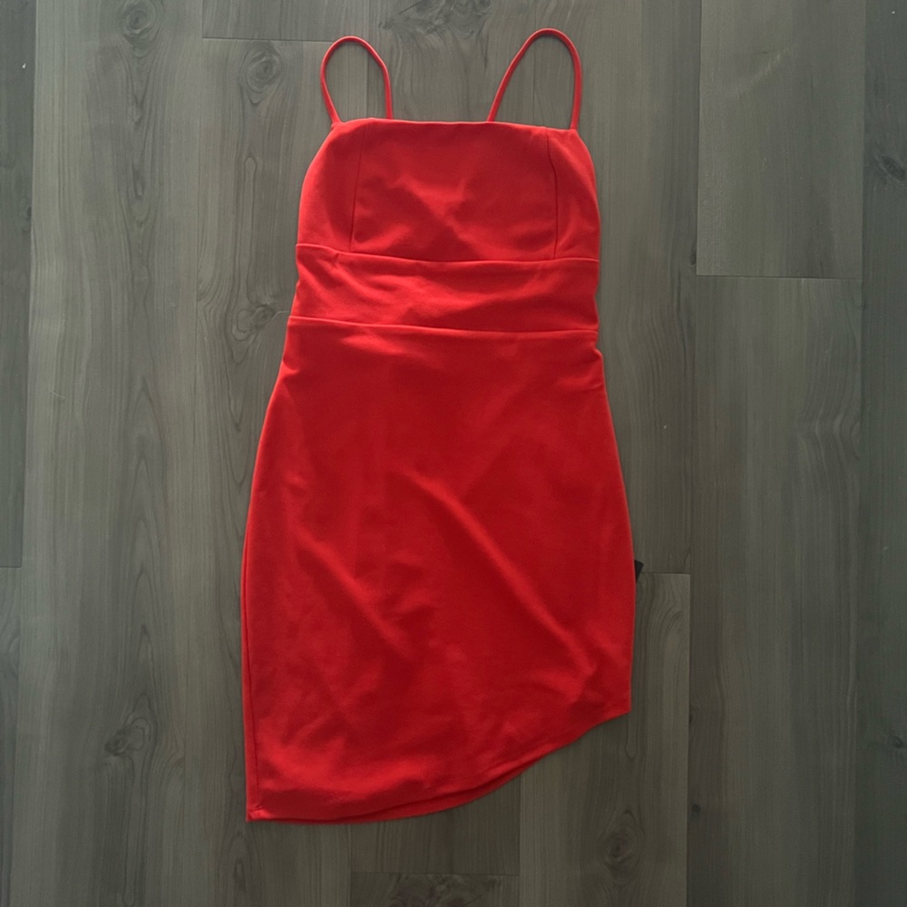 Lulus Asymmetrical Little Red Dress with Adjustable Straps